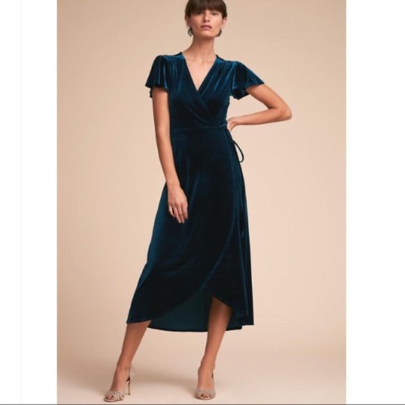 BHLDN Dresses & Skirts - BHLDN Dark Green Velvet Thrive Dress Size Medium